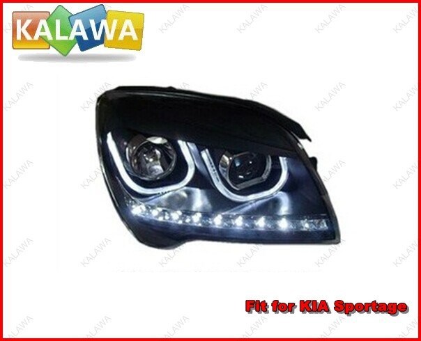 One Pair Car Headlight Fit for K. I. a Sportage Headlamp Assembly 2007-2012 LED Tear Lights Angel Eyes (^GG06)